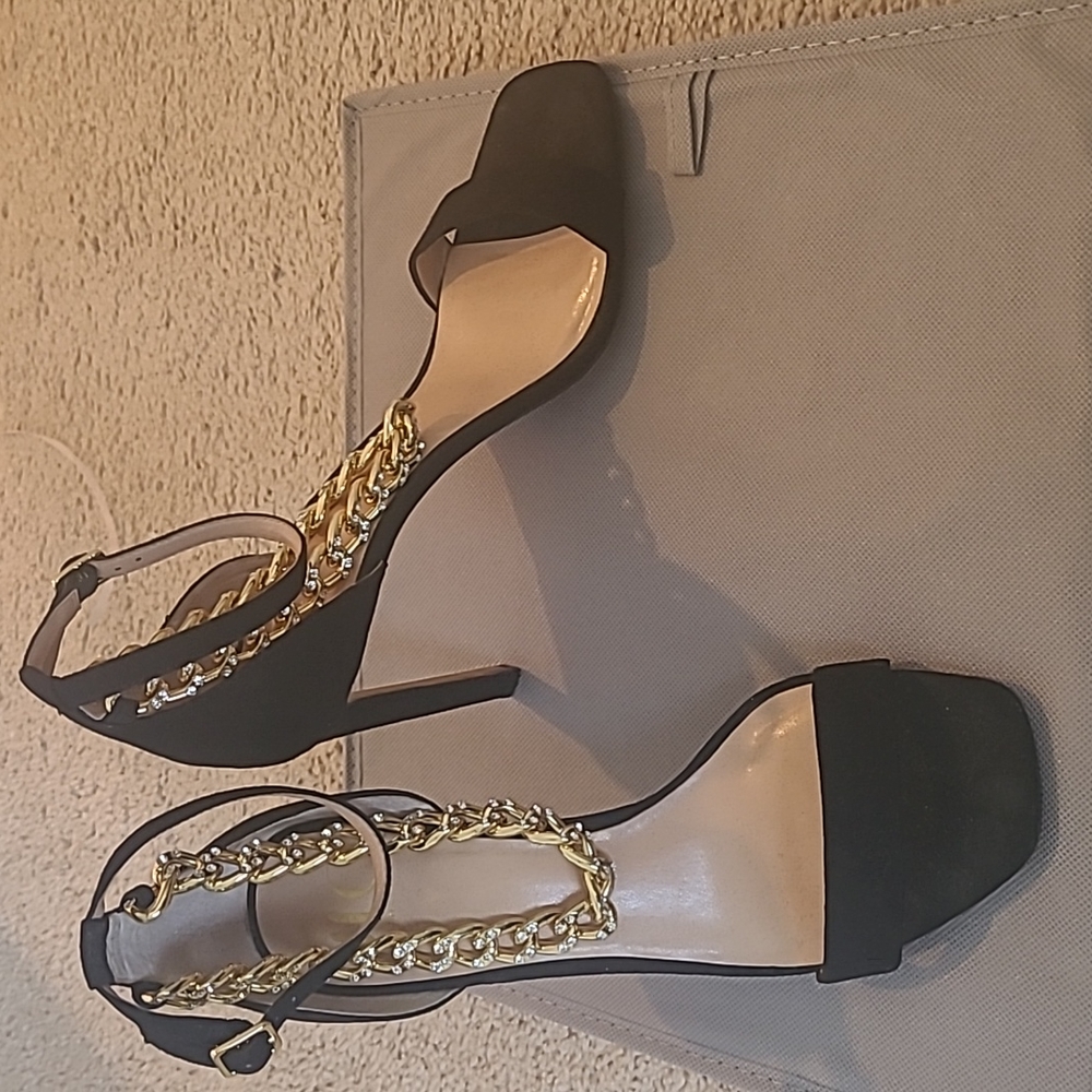 JLO Suede with Gold Ankle chain Stilettos